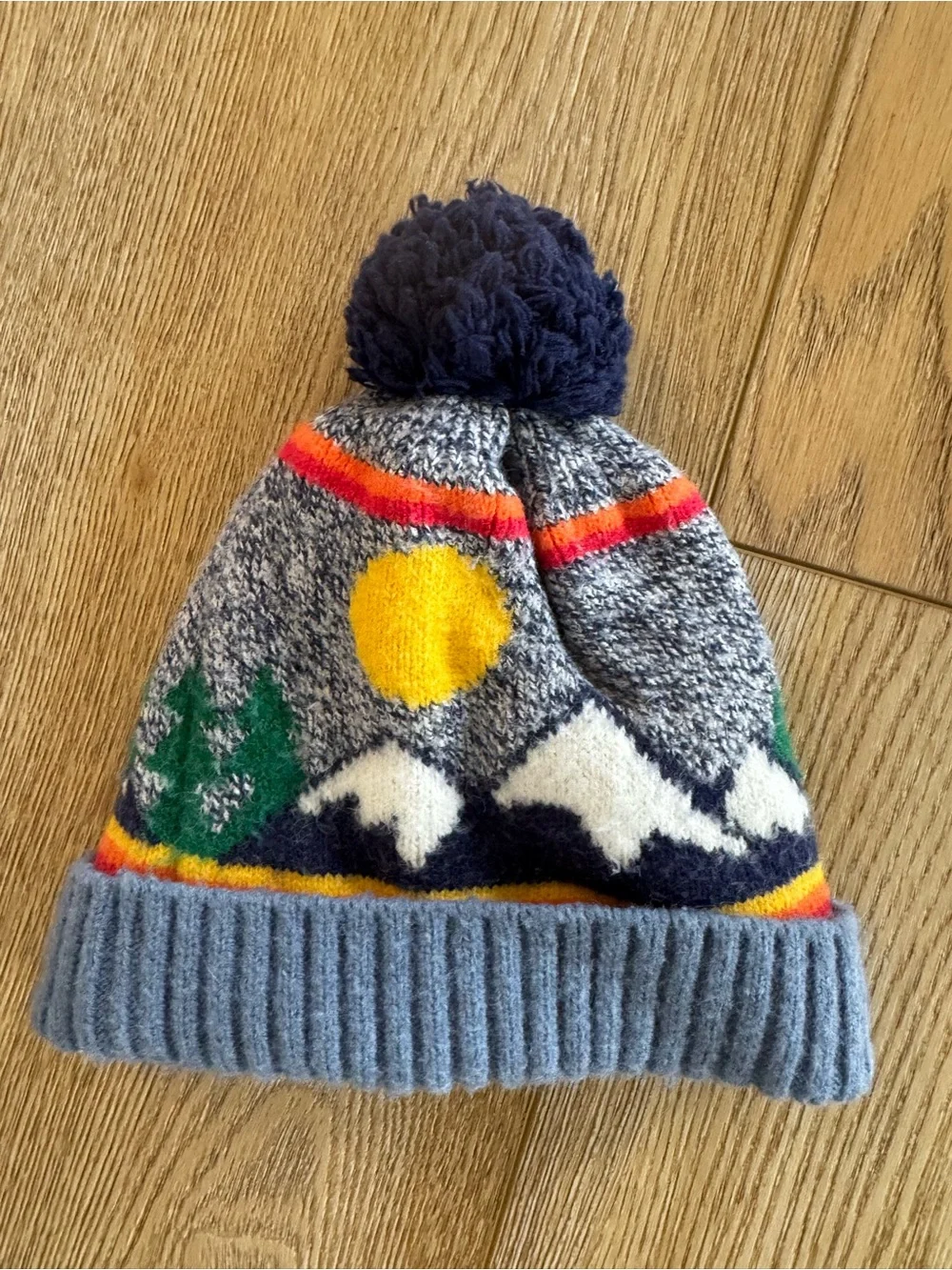 Baby Pom-Pom Winter Beanie Hat - Yellow, Blue, Green Mountain Design
